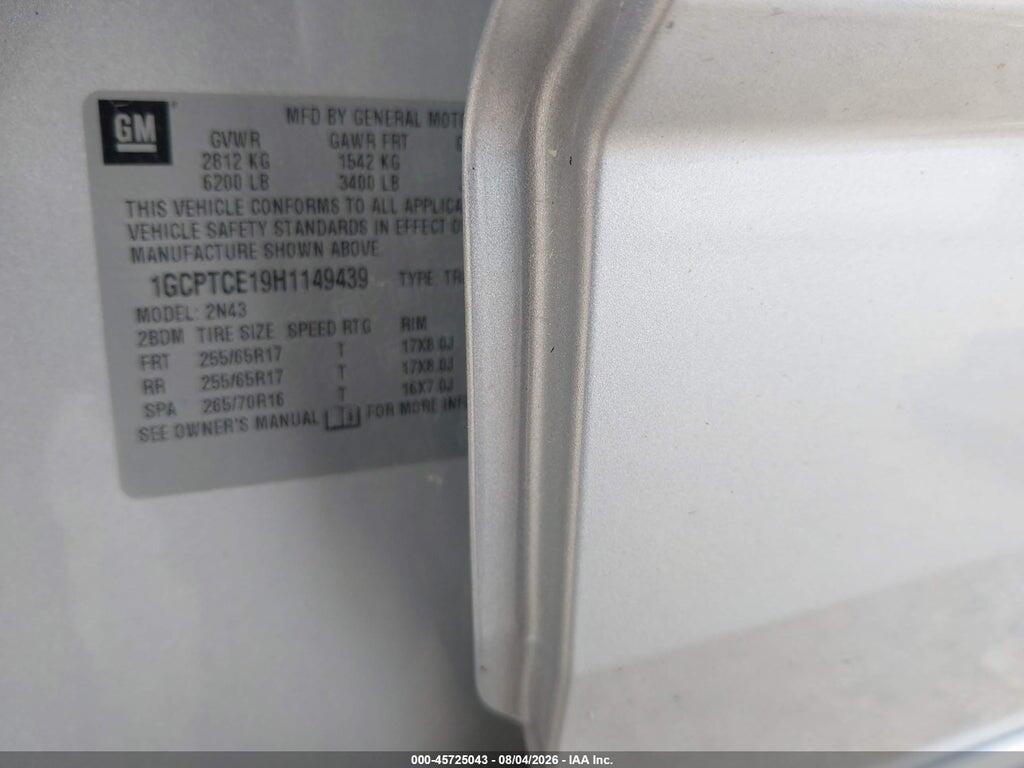 1GCPTCE19H1149439 2017 CHEVROLET COLORADO photo no. 9