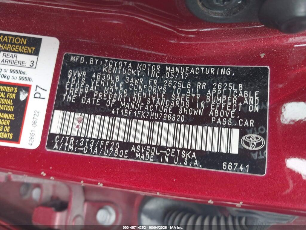 4T1BF1FK7HU796820 2017 TOYOTA CAMRY photo no. 9