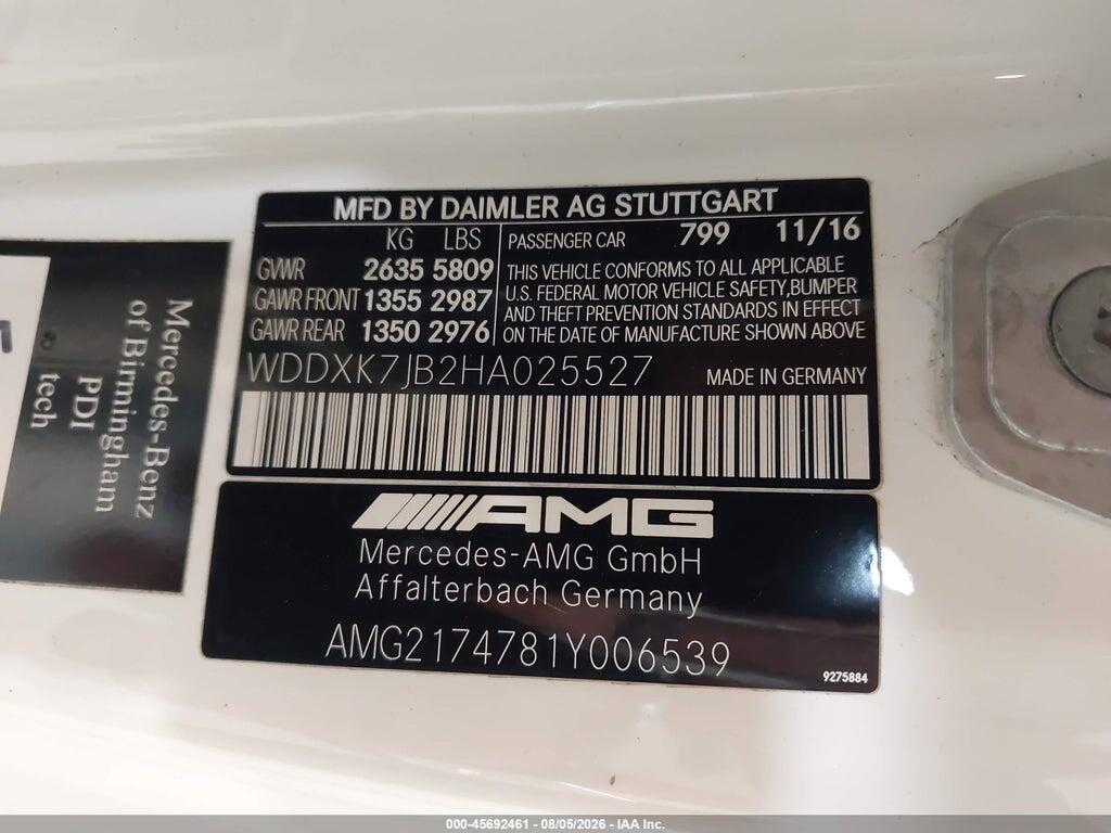 WDDXK7JB2HA025527 2017 MERCEDES-BENZ AMG S 63 photo no. 9