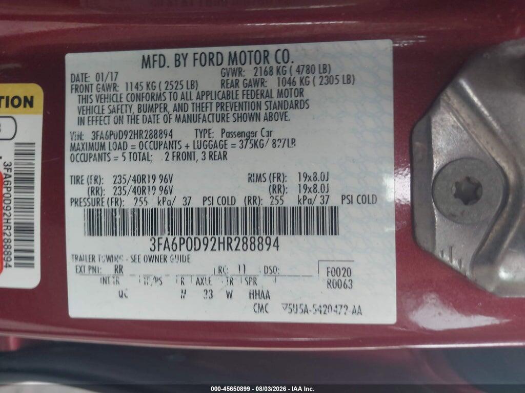 3FA6P0D92HR288894 2017 FORD FUSION photo no. 9