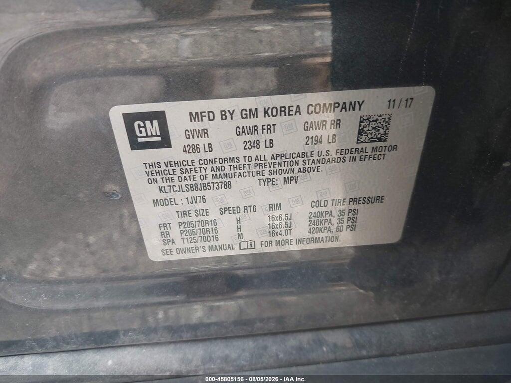 KL7CJLSB8JB573788 2018 CHEVROLET TRAX photo no. 9