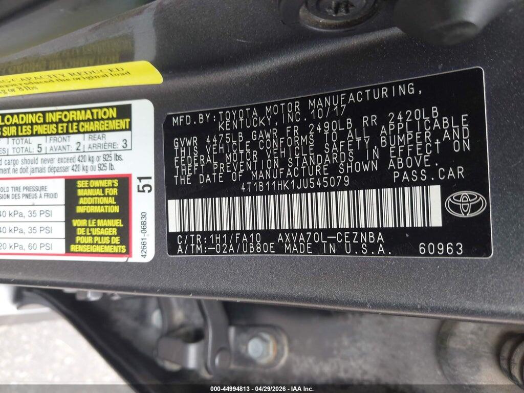 4T1B11HK1JU545079 2018 TOYOTA CAMRY photo no. 9