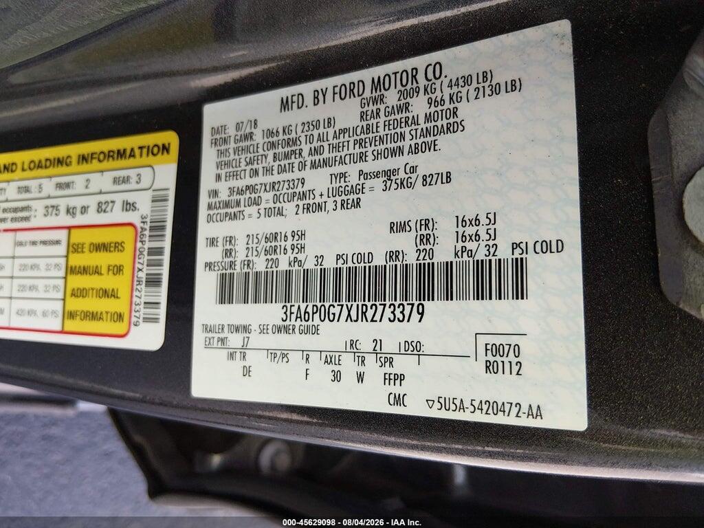 3FA6P0G7XJR273379 2018 FORD FUSION photo no. 9