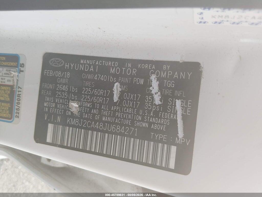 KM8J2CA48JU684271 2018 HYUNDAI TUCSON photo no. 9