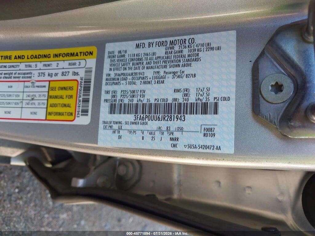 3FA6P0UU6JR281943 2018 FORD FUSION HYBRID photo no. 9