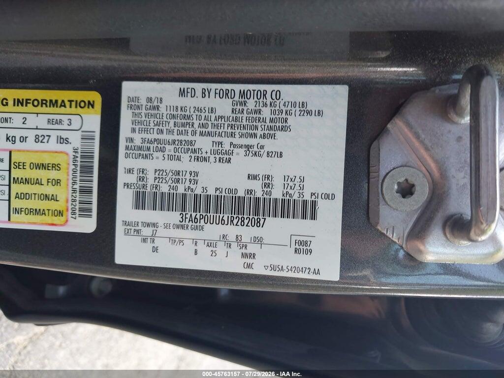 3FA6P0UU6JR282087 2018 FORD FUSION HYBRID photo no. 9