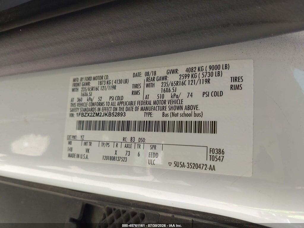 1FBZX2ZM2JKB52893 2018 FORD TRANSIT-350 photo no. 9