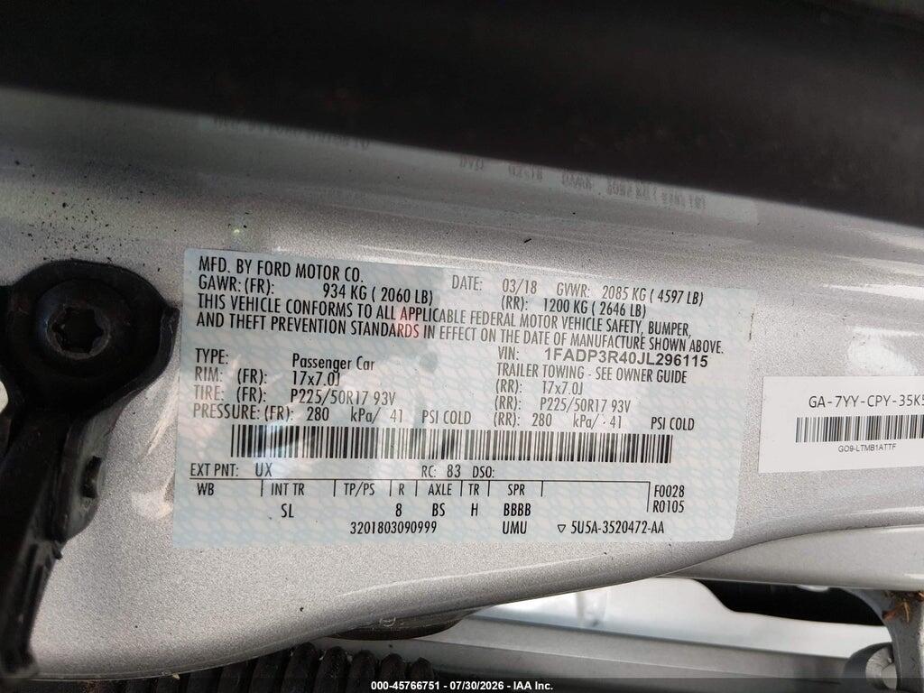 1FADP3R40JL296115 2018 FORD FOCUS ELECTRIC photo no. 9