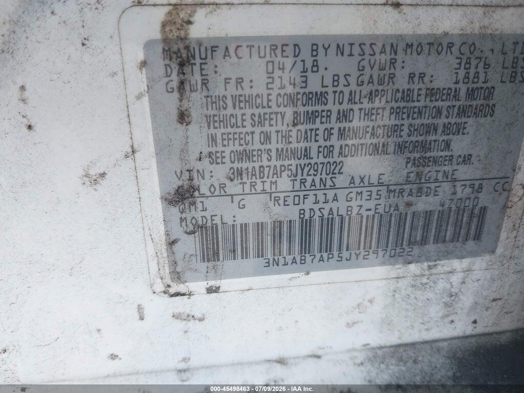 3N1AB7AP5JY297022 2018 NISSAN SENTRA photo no. 9