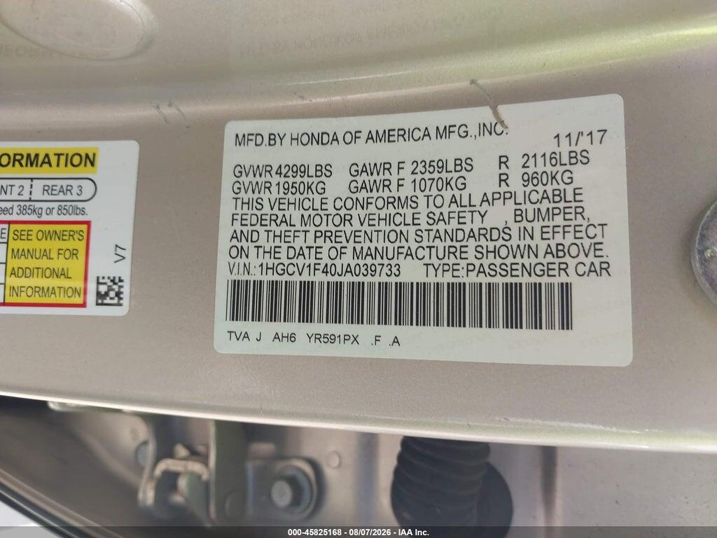 1HGCV1F40JA039733 2018 HONDA ACCORD photo no. 9