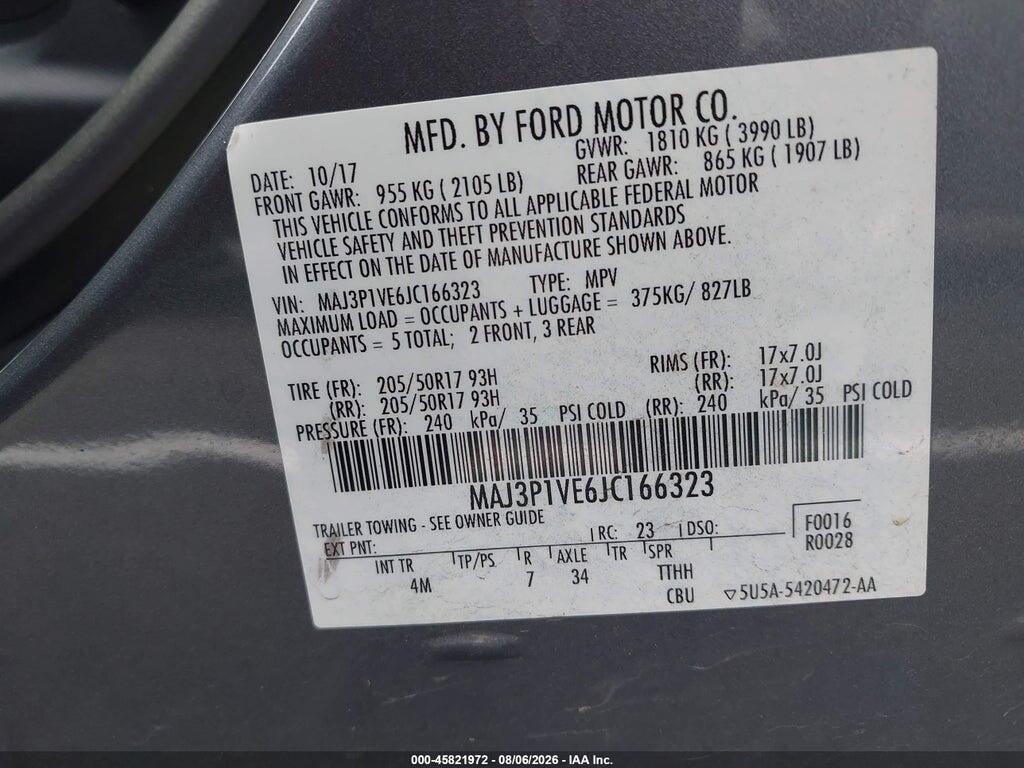 MAJ3P1VE6JC166323 2018 FORD ECOSPORT photo no. 9