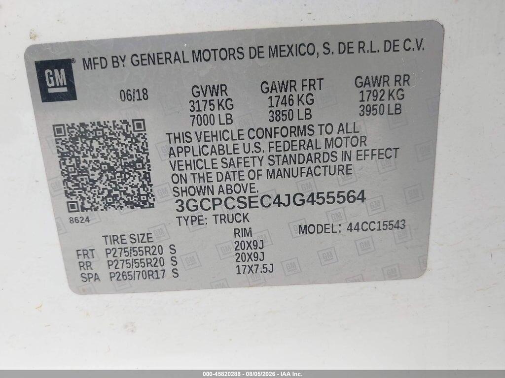 3GCPCSEC4JG455564 2018 CHEVROLET SILVERADO 1500 photo no. 9