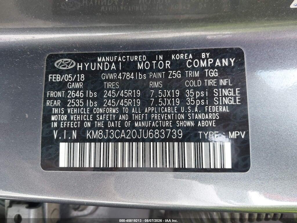 KM8J3CA20JU683739 2018 HYUNDAI TUCSON photo no. 9