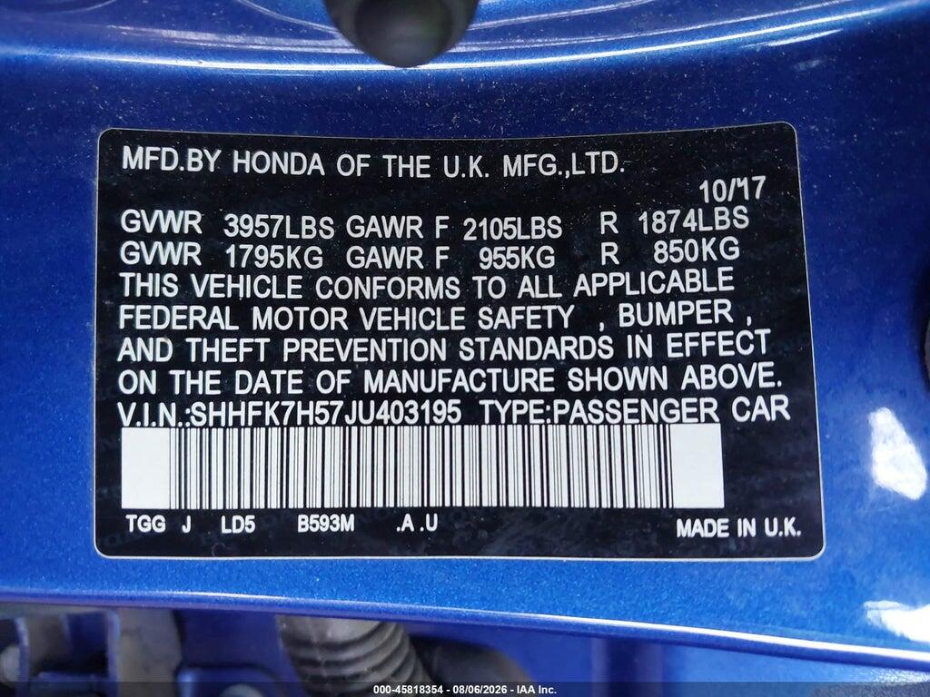 SHHFK7H57JU403195 2018 HONDA CIVIC photo no. 9