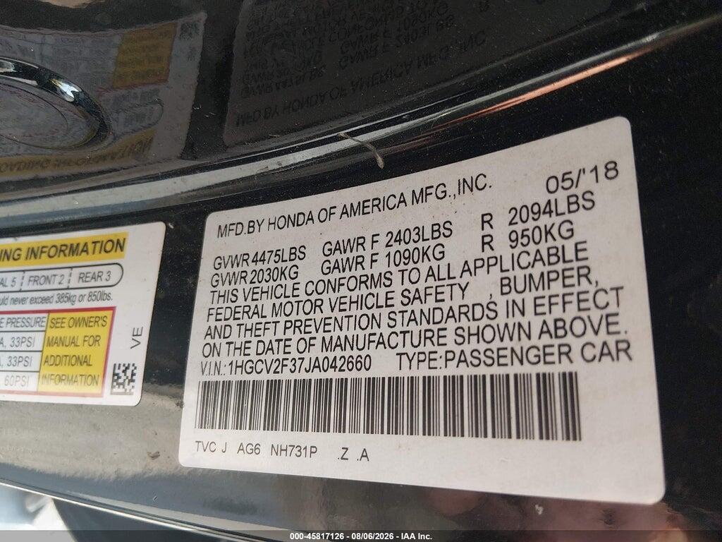 1HGCV2F37JA042660 2018 HONDA ACCORD photo no. 9