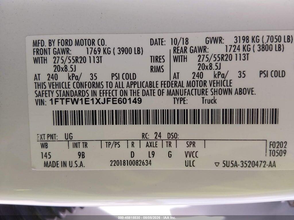 1FTFW1E1XJFE60149 2018 FORD F-150 photo no. 9