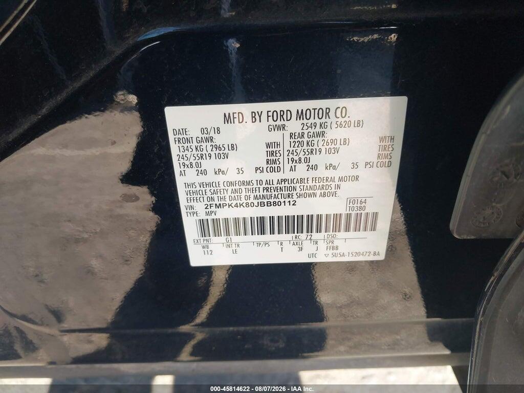 2FMPK4K80JBB80112 2018 FORD EDGE photo no. 9