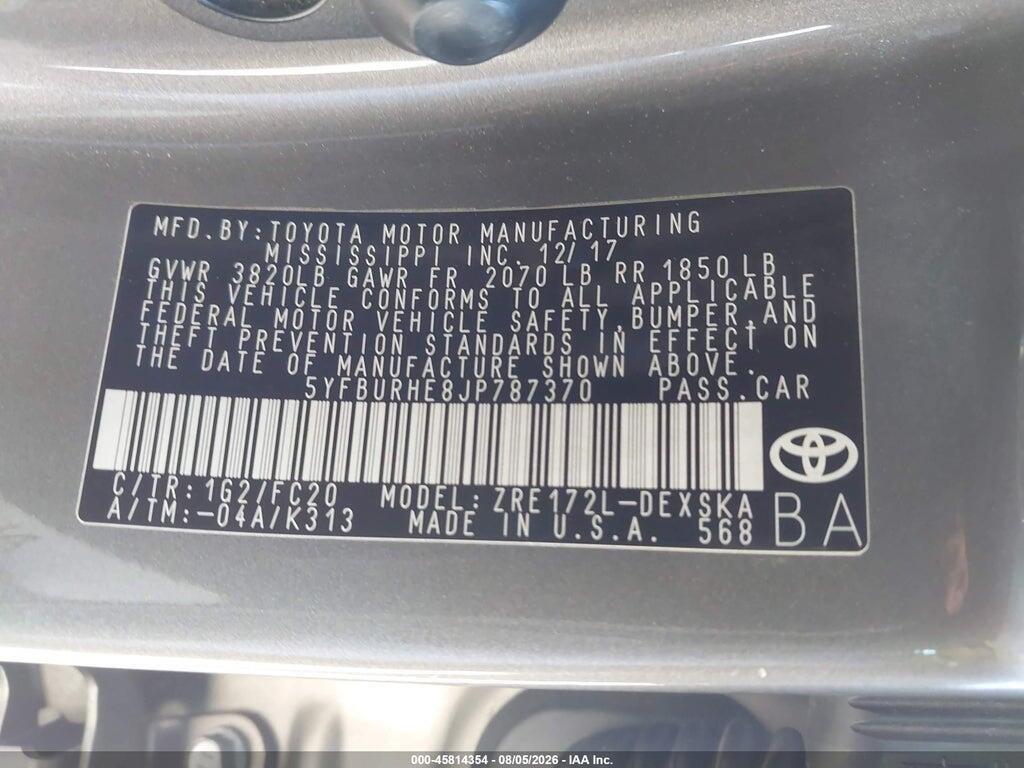 5YFBURHE8JP787370 2018 TOYOTA COROLLA photo no. 9