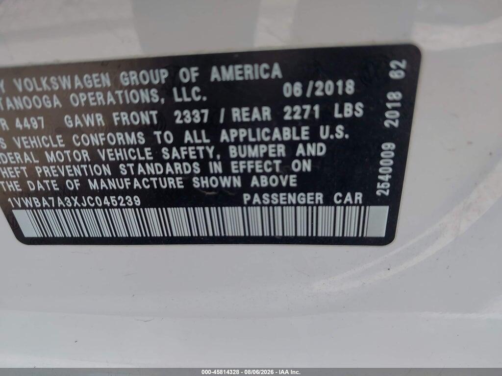 1VWBA7A3XJC045239 2018 VOLKSWAGEN PASSAT photo no. 9
