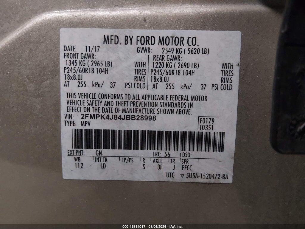 2FMPK4J84JBB28998 2018 FORD EDGE photo no. 9