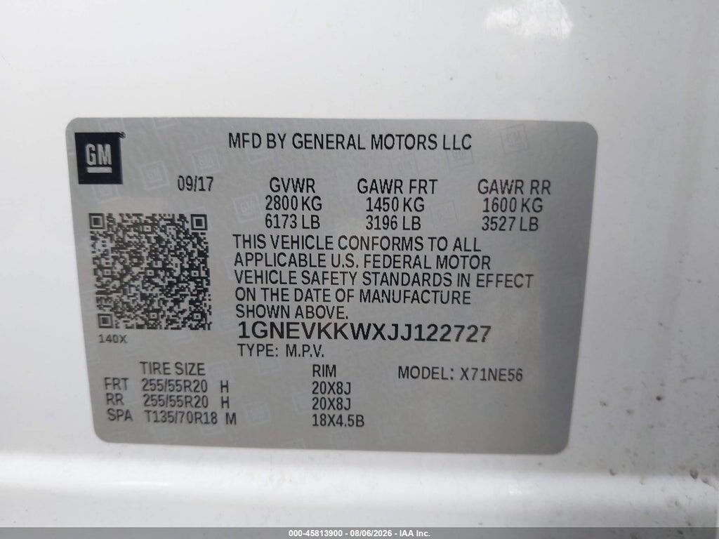 1GNEVKKWXJJ122727 2018 CHEVROLET TRAVERSE photo no. 9