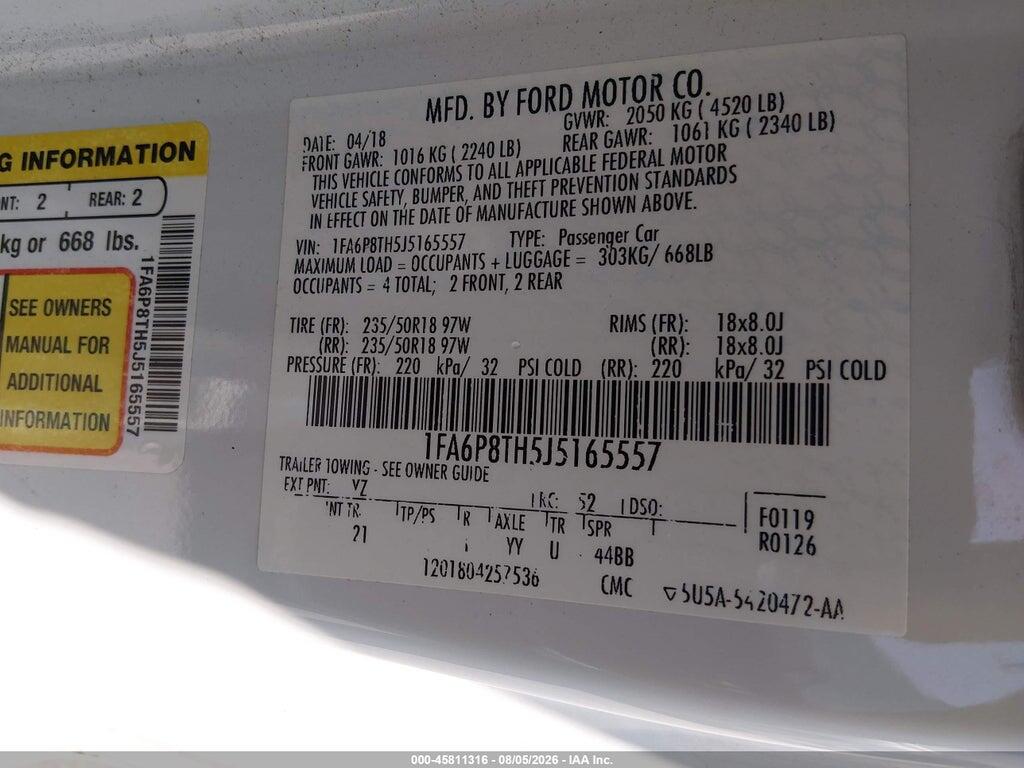 1FA6P8TH5J5165557 2018 FORD MUSTANG photo no. 9