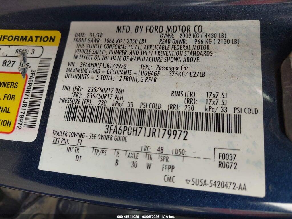 3FA6P0H71JR179972 2018 FORD FUSION photo no. 9