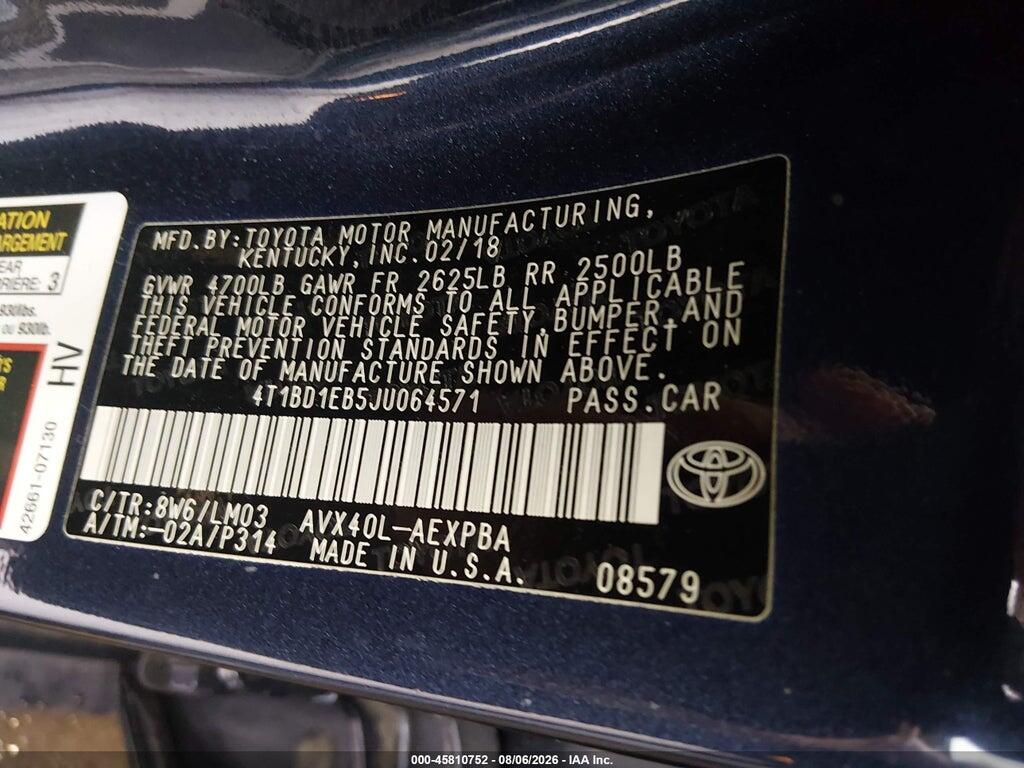 4T1BD1EB5JU064571 2018 TOYOTA AVALON HYBRID photo no. 9