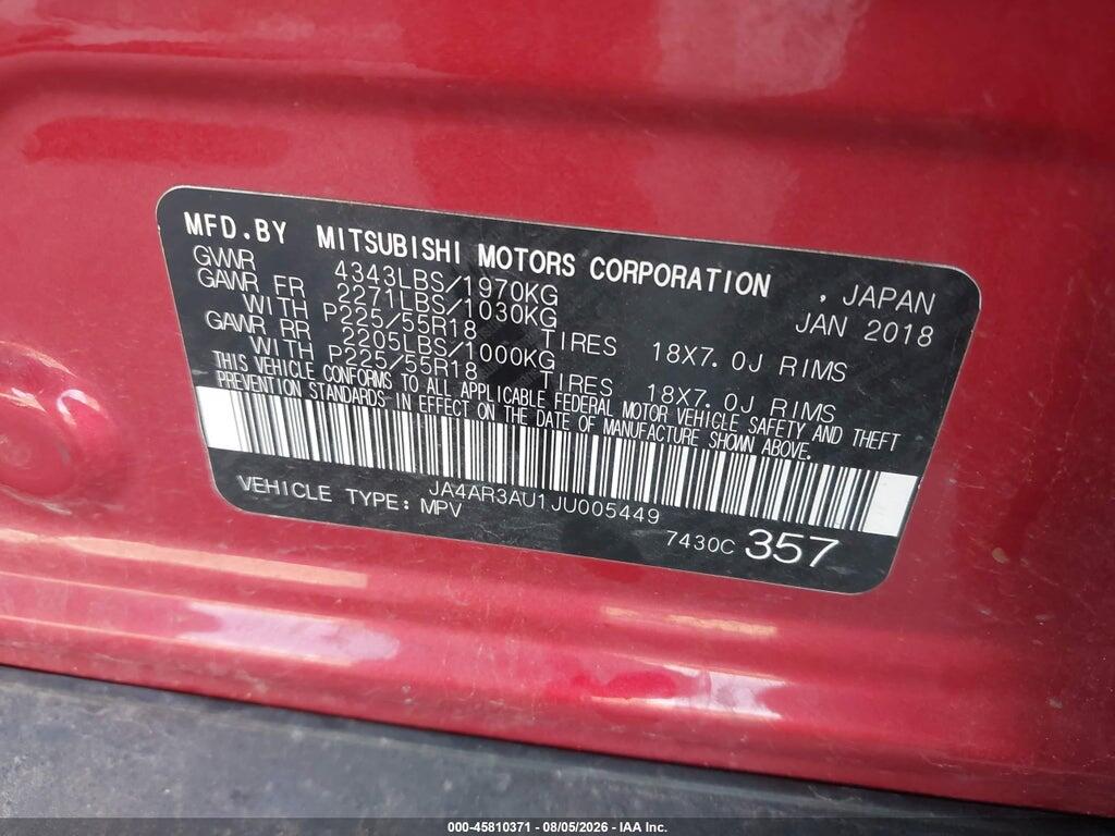 JA4AR3AU1JU005449 2018 MITSUBISHI OUTLANDER SPORT photo no. 9