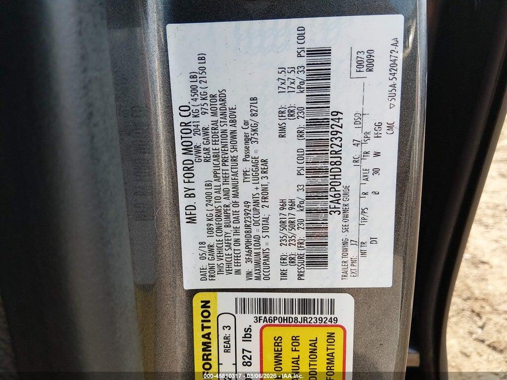 3FA6P0HD8JR239249 2018 FORD FUSION photo no. 9
