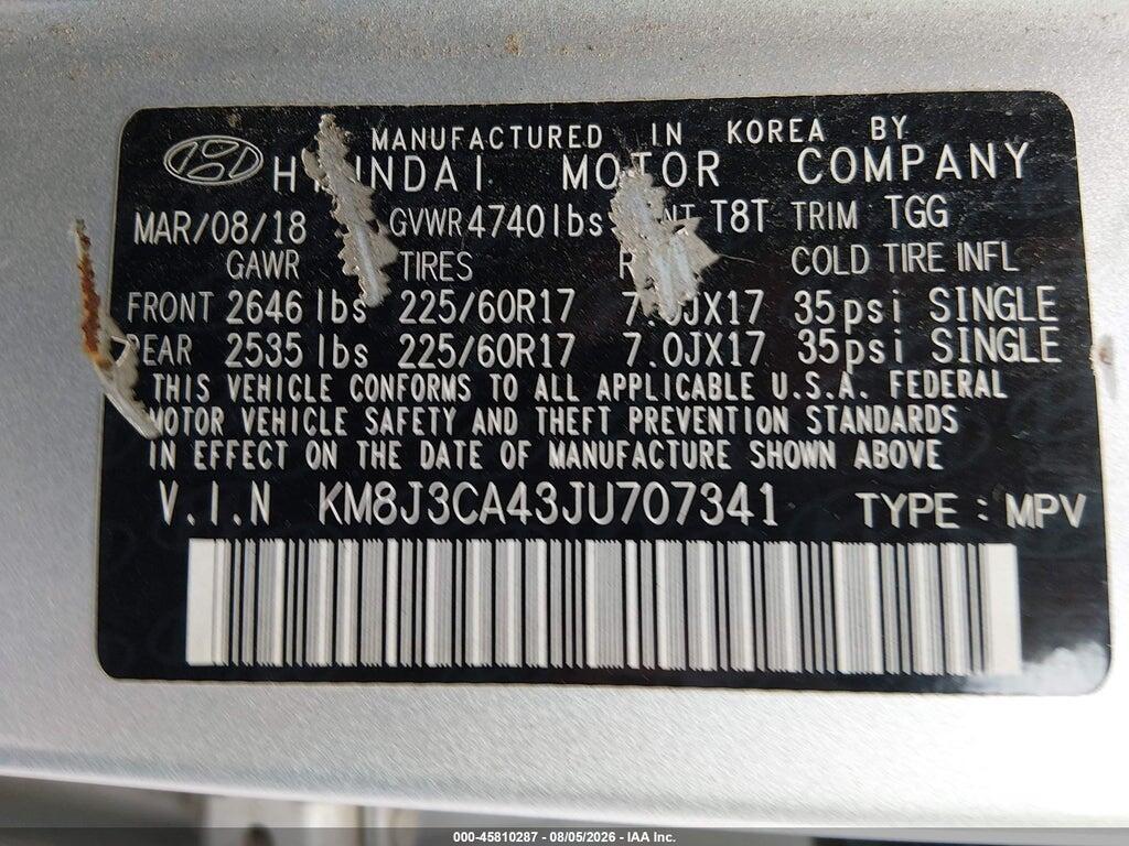 KM8J3CA43JU707341 2018 HYUNDAI TUCSON photo no. 9