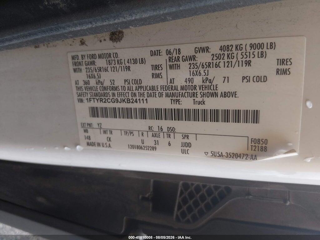 1FTYR2CG9JKB24111 2018 FORD TRANSIT-250 photo no. 9