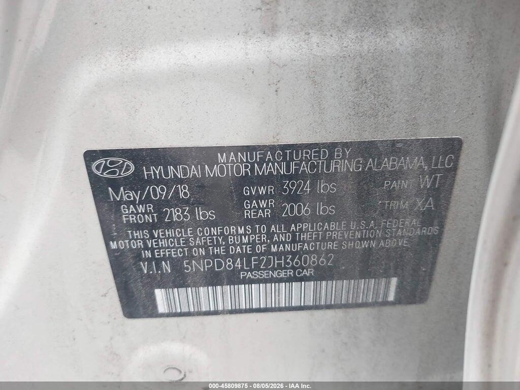 5NPD84LF2JH360862 2018 HYUNDAI ELANTRA photo no. 9