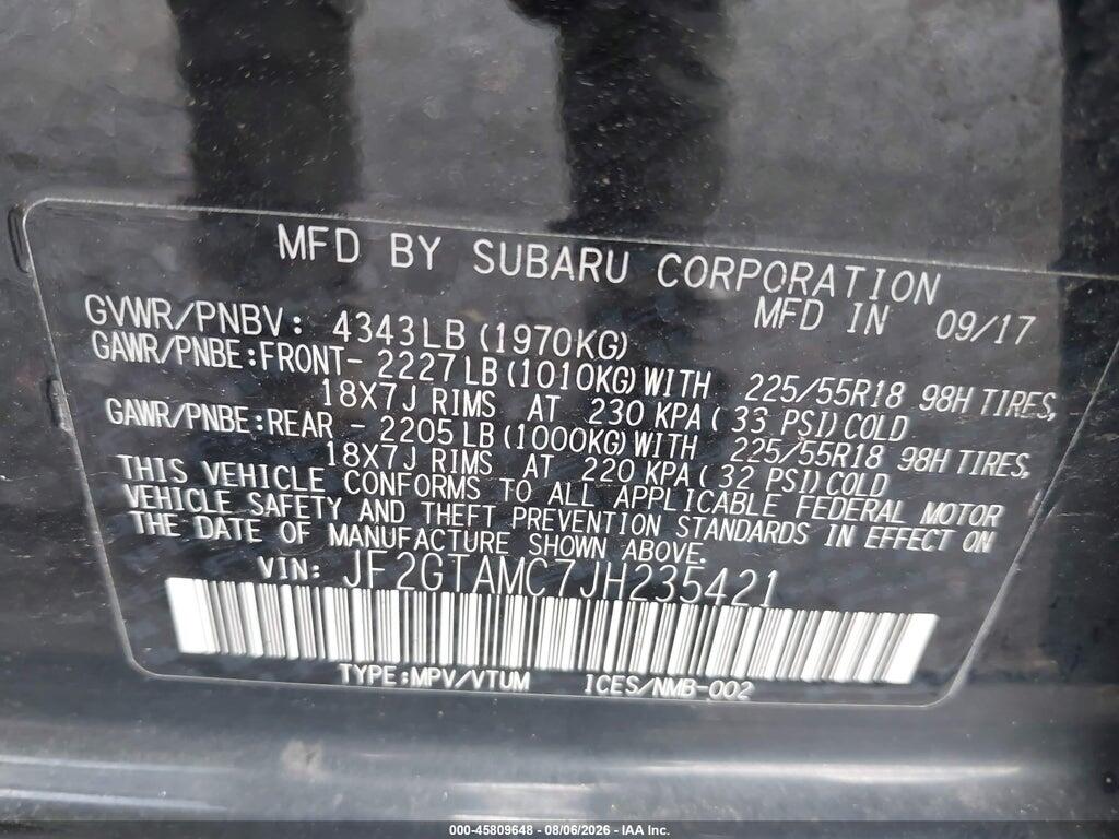 JF2GTAMC7JH235421 2018 SUBARU CROSSTREK photo no. 9