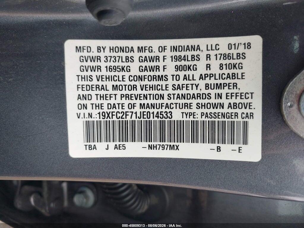 19XFC2F71JE014533 2018 HONDA CIVIC photo no. 9