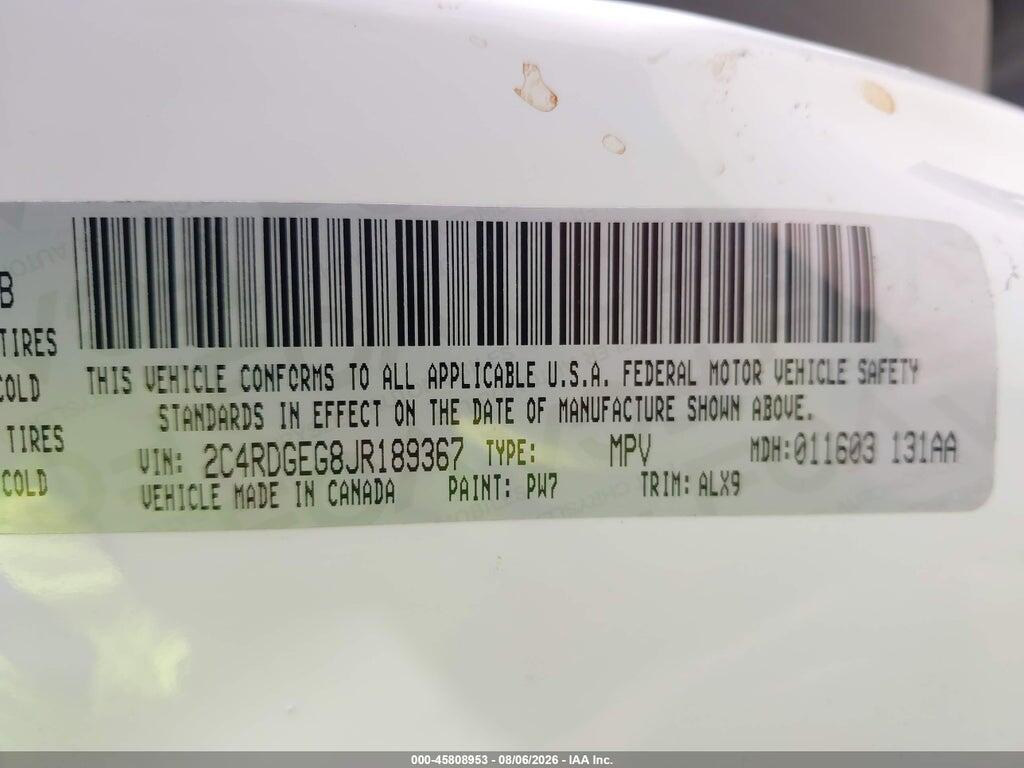 2C4RDGEG8JR189367 2018 DODGE GRAND CARAVAN photo no. 9
