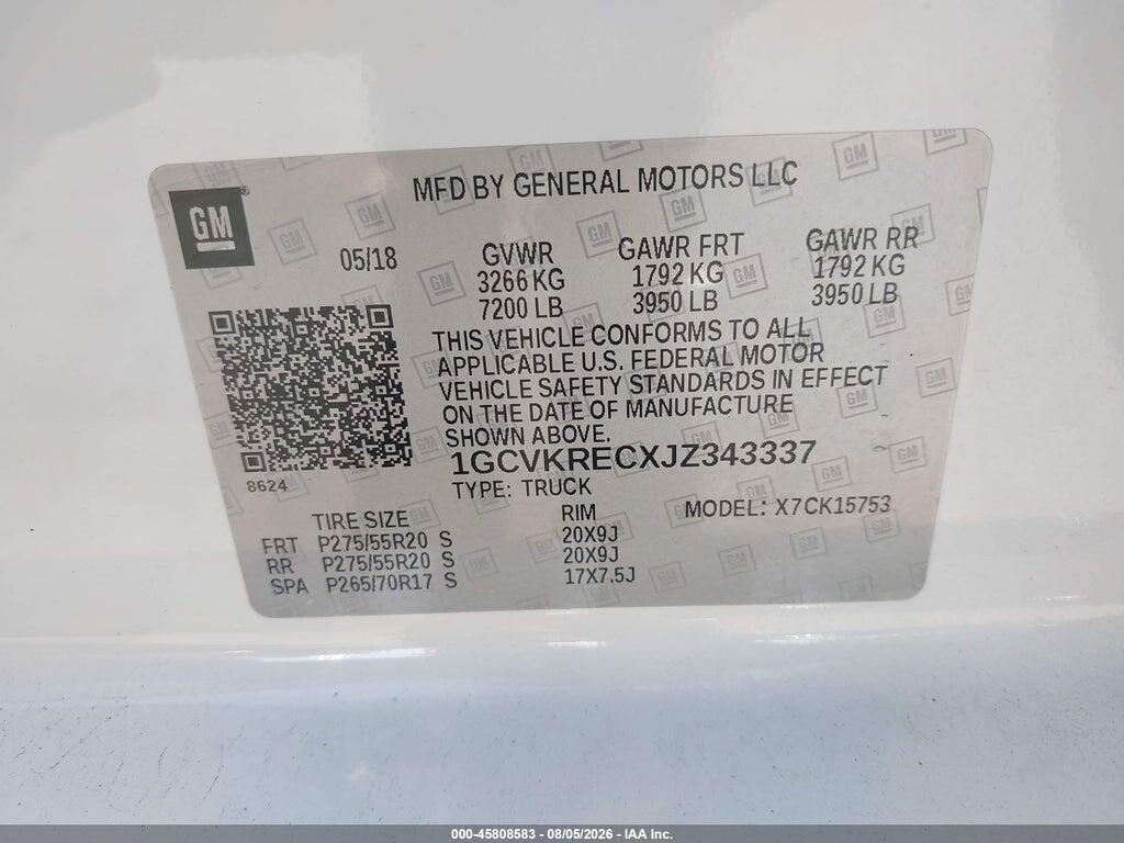 1GCVKRECXJZ343337 2018 CHEVROLET SILVERADO 1500 photo no. 9