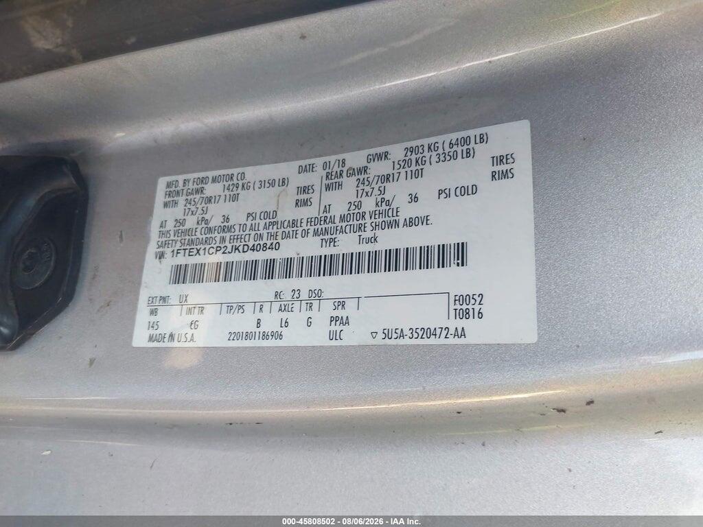 1FTEX1CP2JKD40840 2018 FORD F-150 photo no. 9