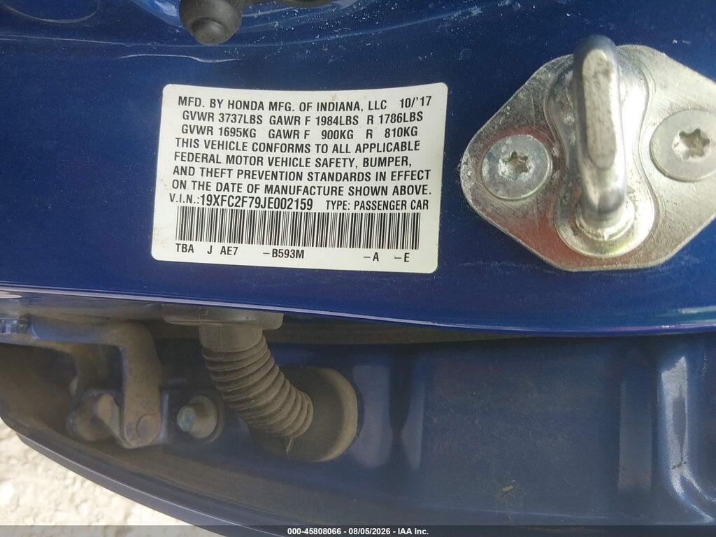 19XFC2F79JE002159 2018 HONDA CIVIC photo no. 9