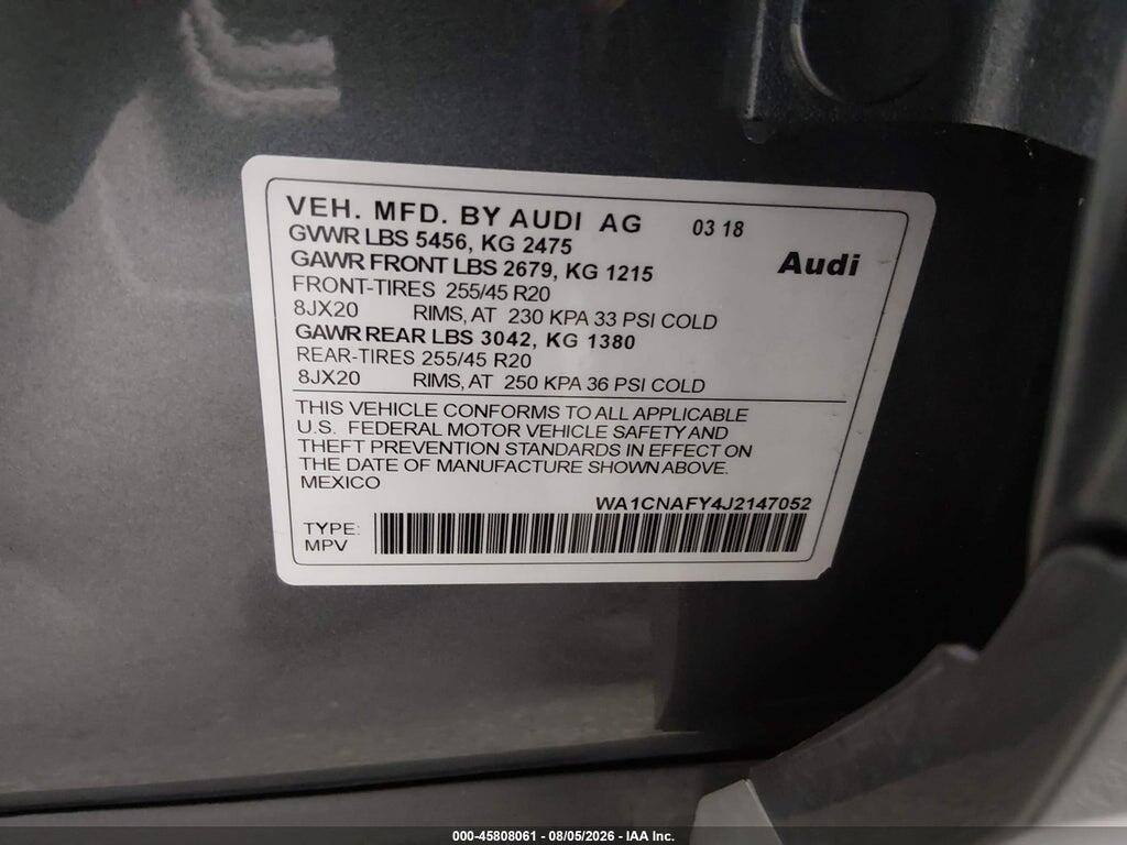 WA1CNAFY4J2147052 2018 AUDI Q5 photo no. 9