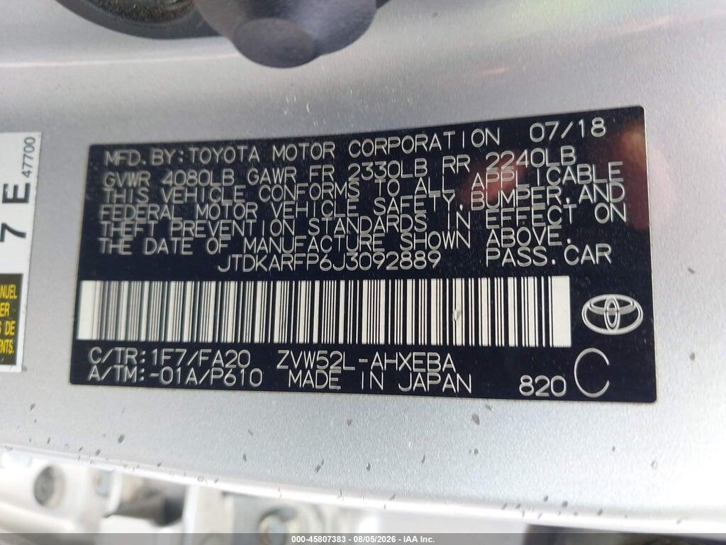 JTDKARFP6J3092889 2018 TOYOTA PRIUS PRIME photo no. 9