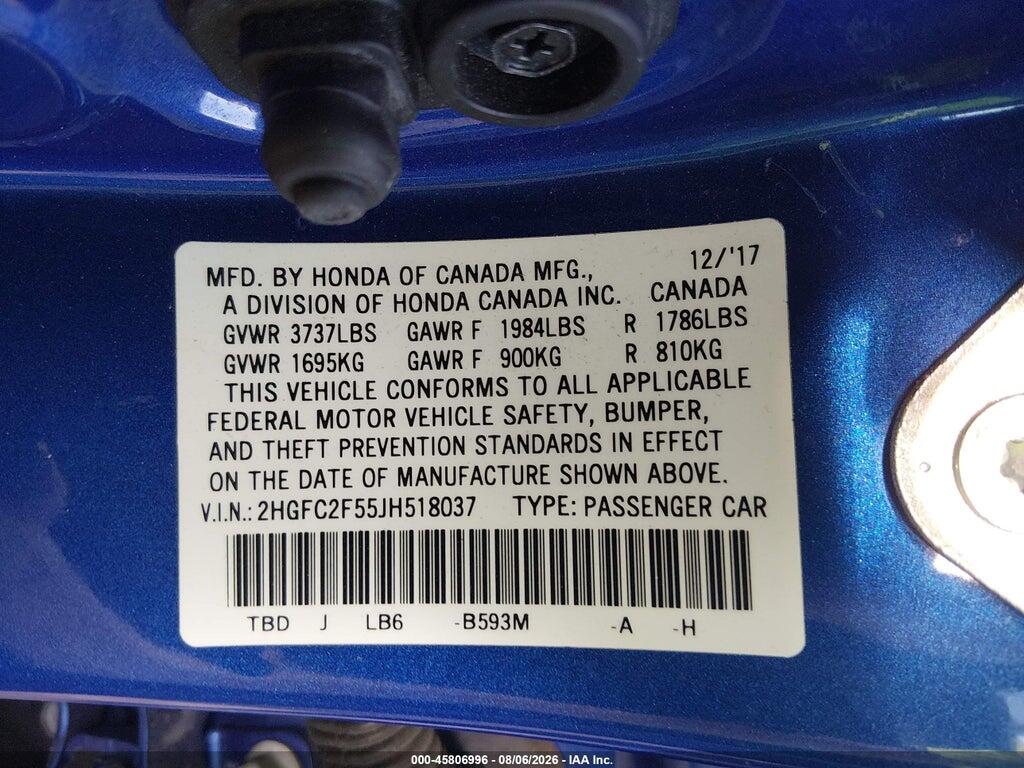 2HGFC2F55JH518037 2018 HONDA CIVIC photo no. 9