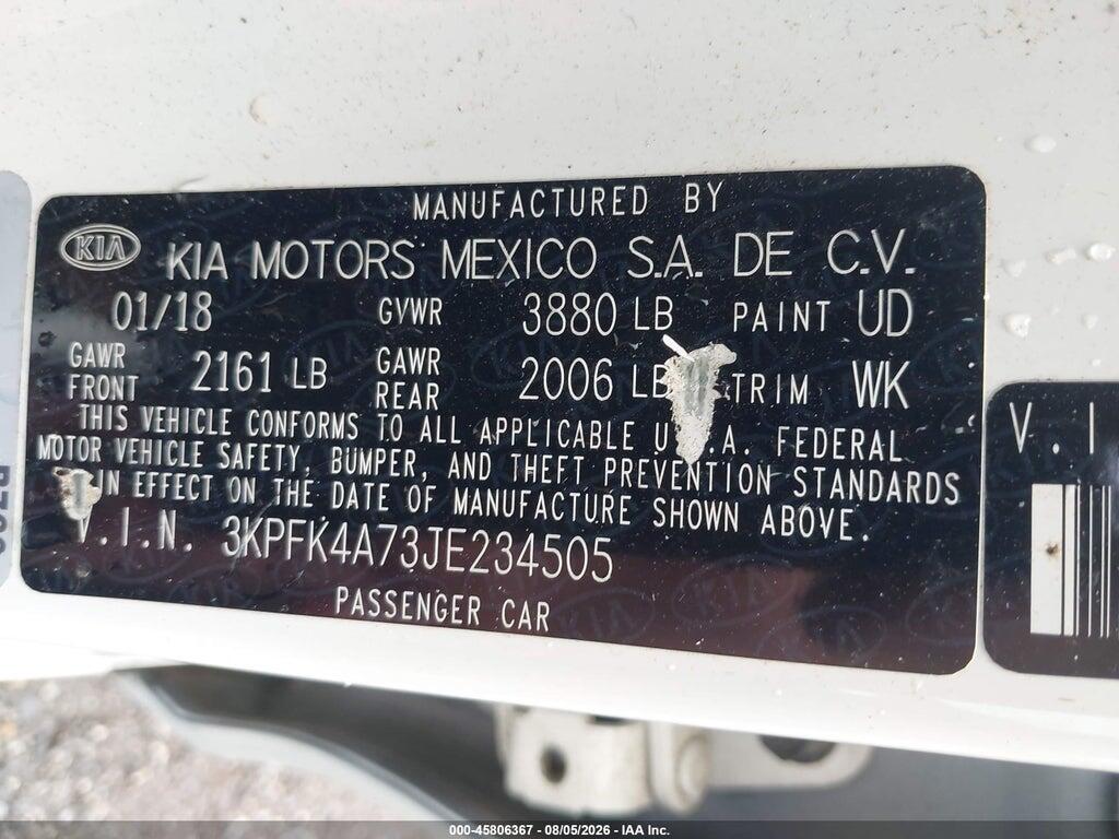 3KPFK4A73JE234505 2018 KIA FORTE photo no. 9