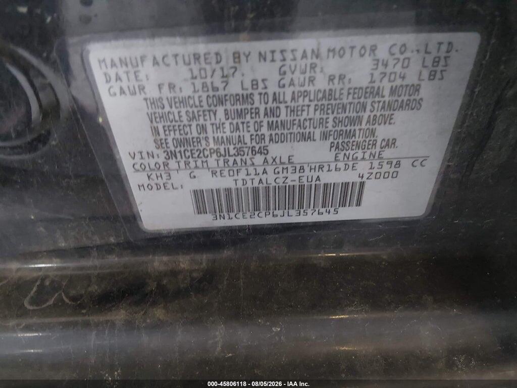 3N1CE2CP6JL357645 2018 NISSAN VERSA NOTE photo no. 9