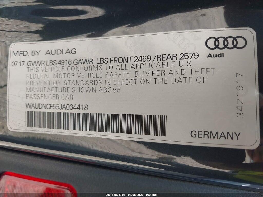 WAUDNCF55JA034418 2018 AUDI A5 photo no. 9