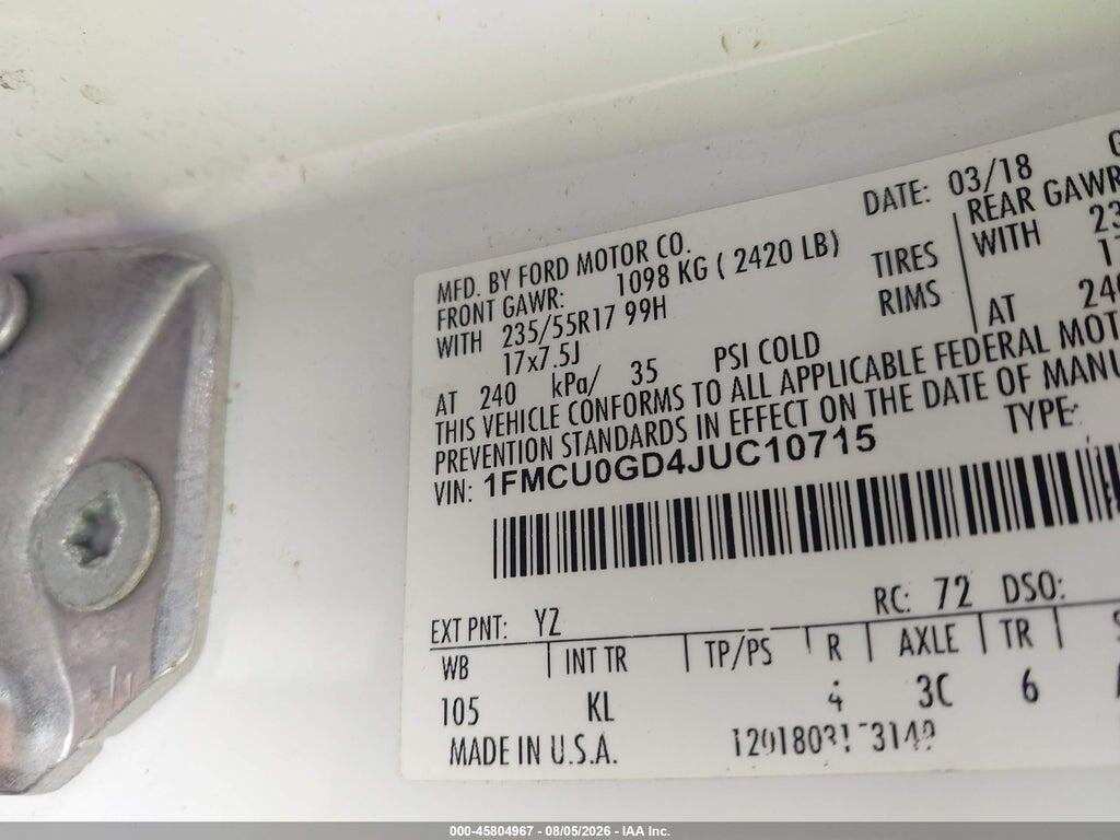 1FMCU0GD4JUC10715 2018 FORD ESCAPE photo no. 9