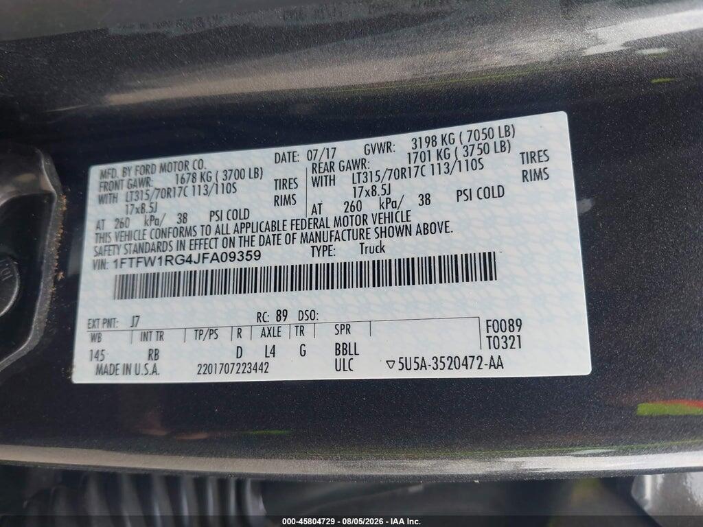 1FTFW1RG4JFA09359 2018 FORD F-150 photo no. 9