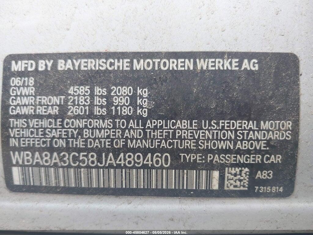 WBA8A3C58JA489460 2018 BMW 320I photo no. 9
