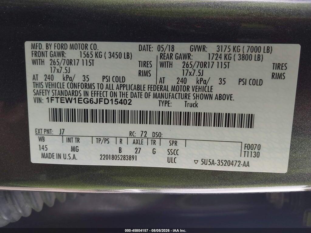 1FTEW1EG6JFD15402 2018 FORD F-150 photo no. 9