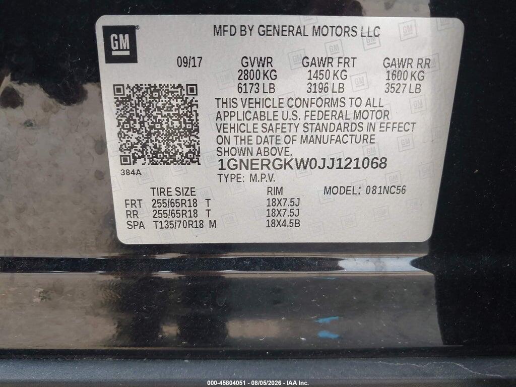 1GNERGKW0JJ121068 2018 CHEVROLET TRAVERSE photo no. 9